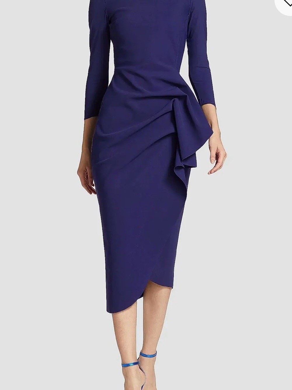 Chiara Boni La Petit Robe Iris Blue Long-Sleeve Draped Midi Dress sz 48 (10-12)